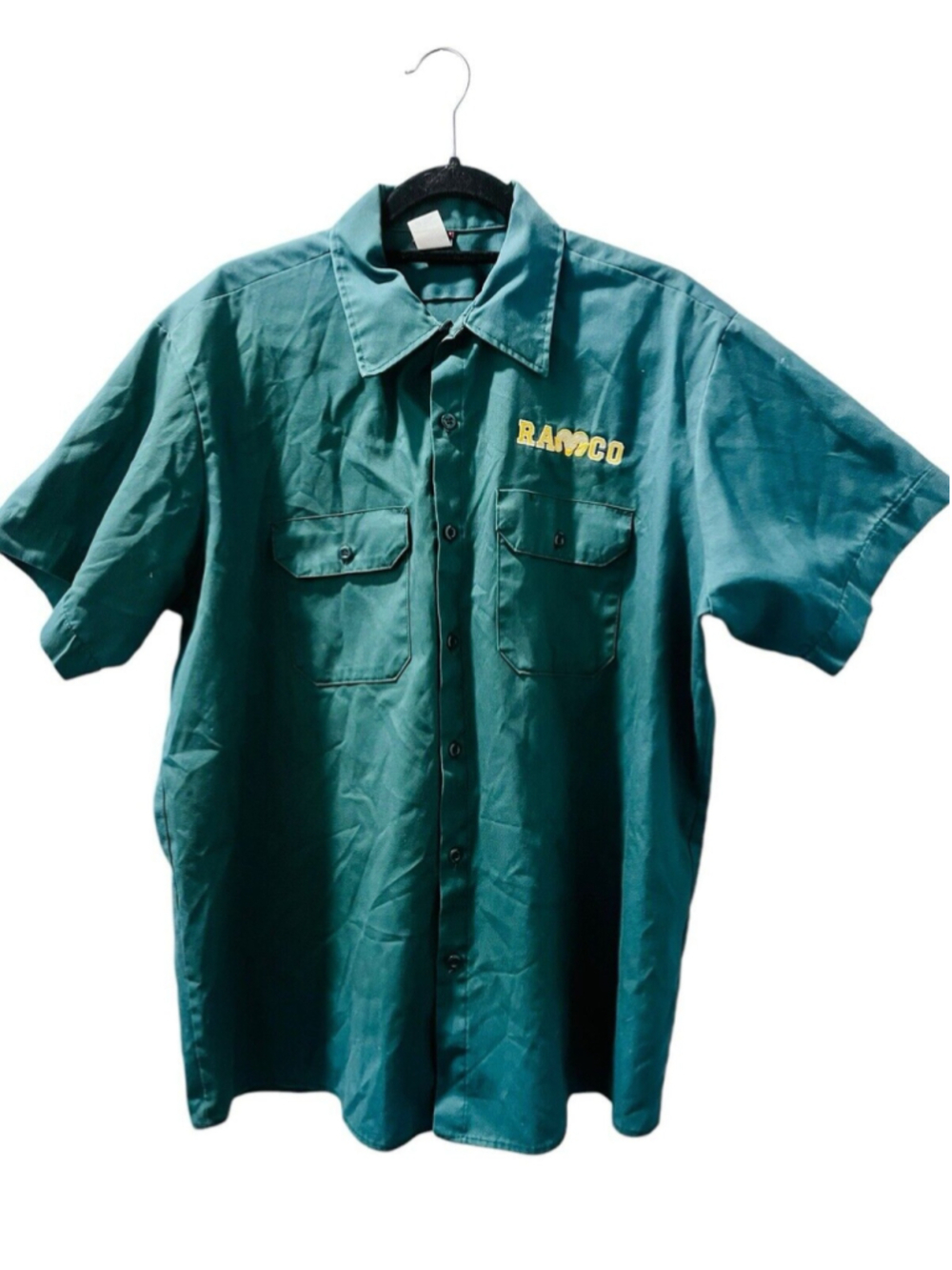 Vintage Ramco Big Ben Embroidered Short Sleeve Button Down Shirt Size XL Biker